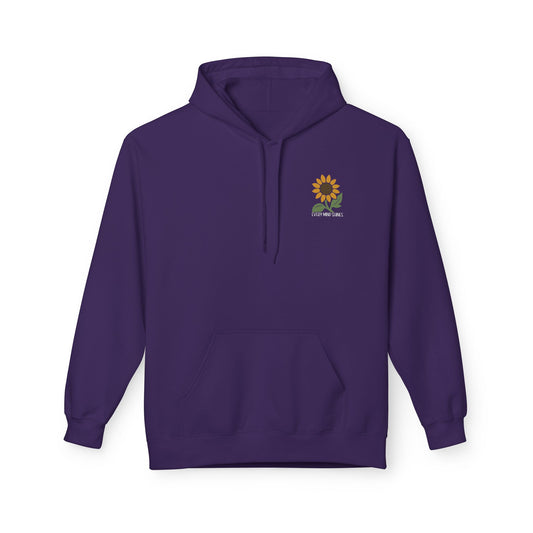 Every Mind Shines Sunflower Hoodie | Midweight Fleece with Fall Boho Floral Back