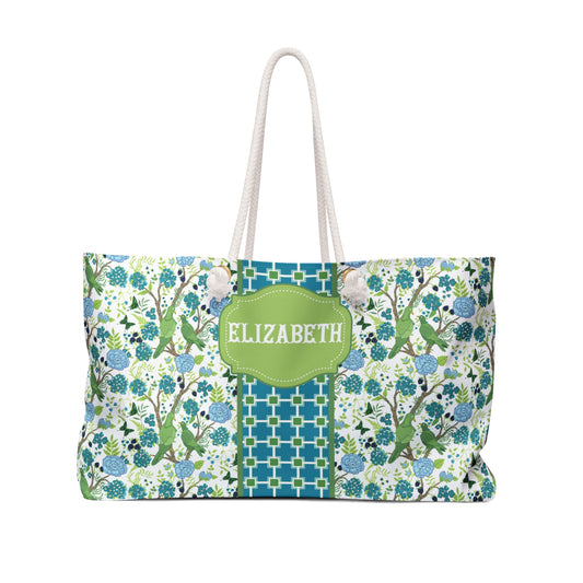 Personalized Classic Floral Rope Handle Tote Bag