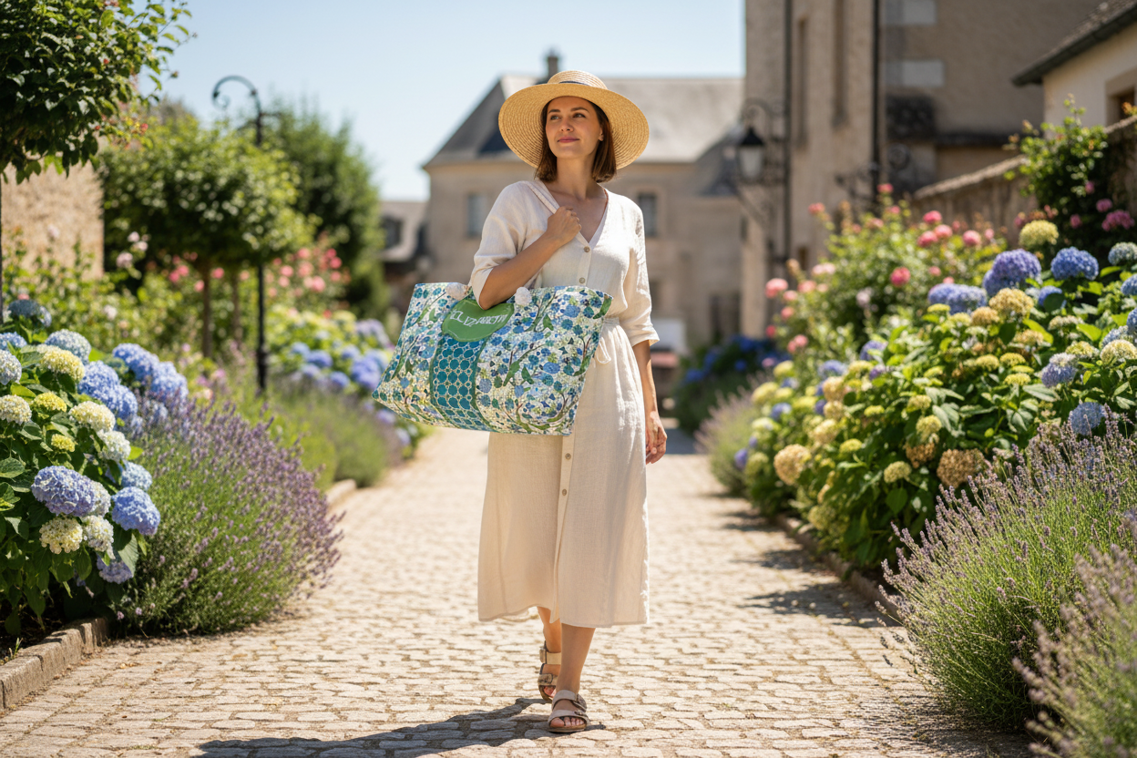 Personalized Classic Floral Rope Handle Tote Bag