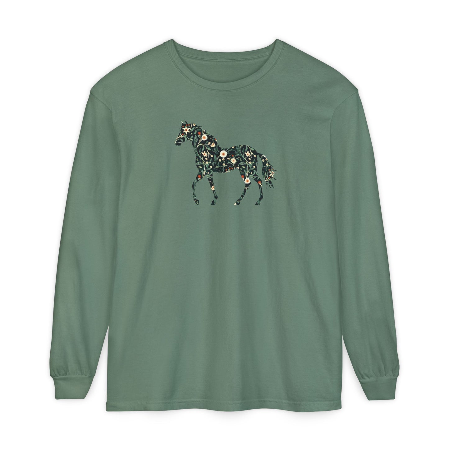 Floral Horse Long Sleeve T-Shirt - Green Vines