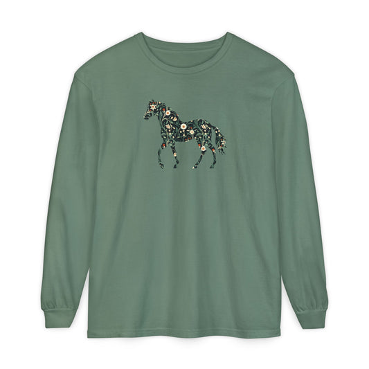 Floral Horse Long Sleeve T-Shirt - Green Vines