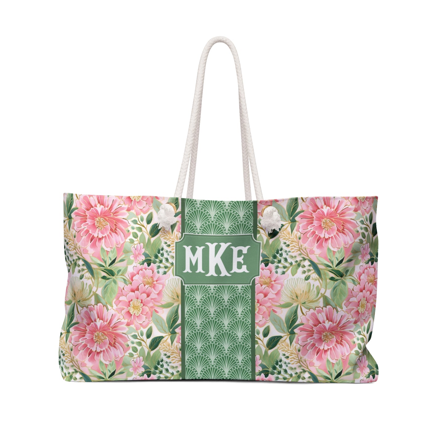 Personalized Pink Floral Rope Handle Tote Bag