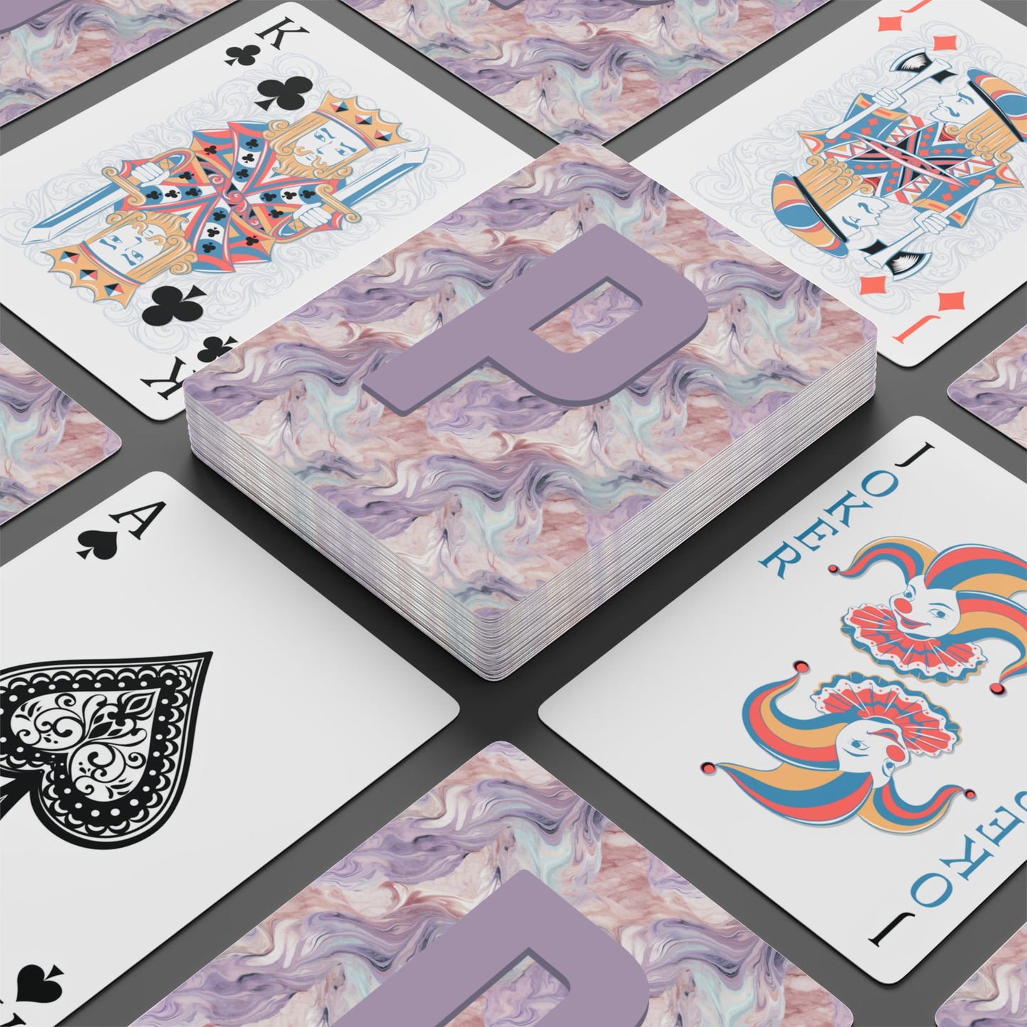 Personalized Pastel Marble Monogram Playing Cards