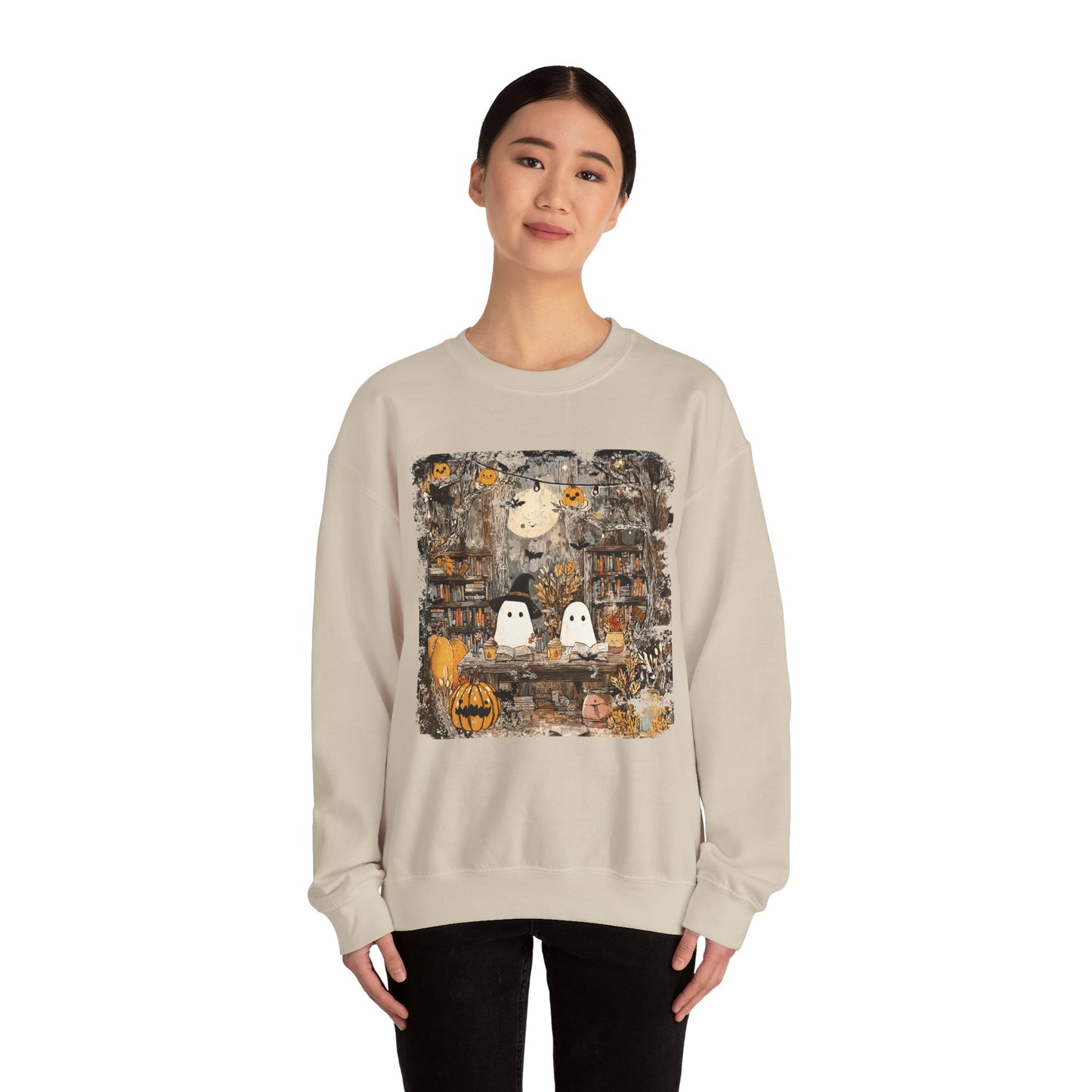 Ghost Library Comfort Colors Sweatshirt | Cozy Halloween Book Lover Crewneck