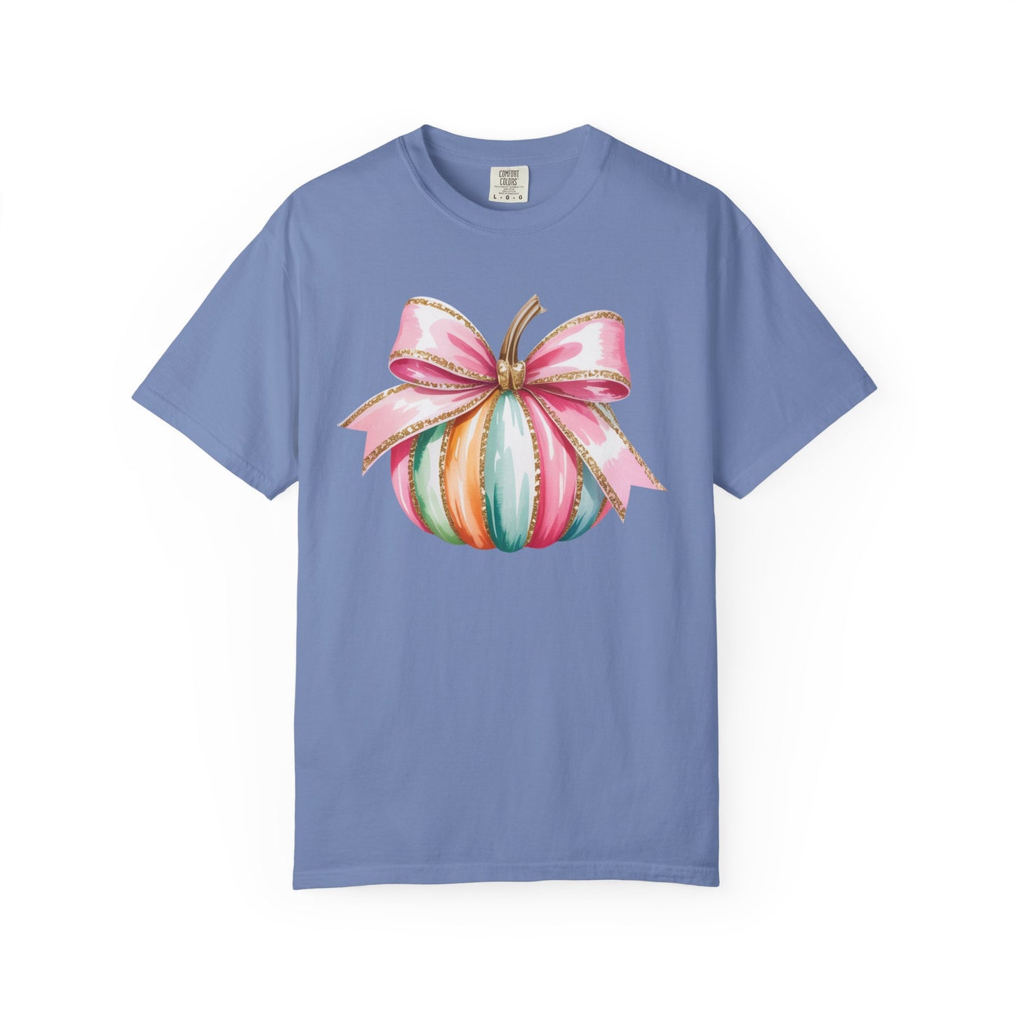 Pastel Pumpkin Bow T-Shirt – Cute Fall Graphic Tee, Teacher Gift, Fall Outfit, Festive Halloween Top