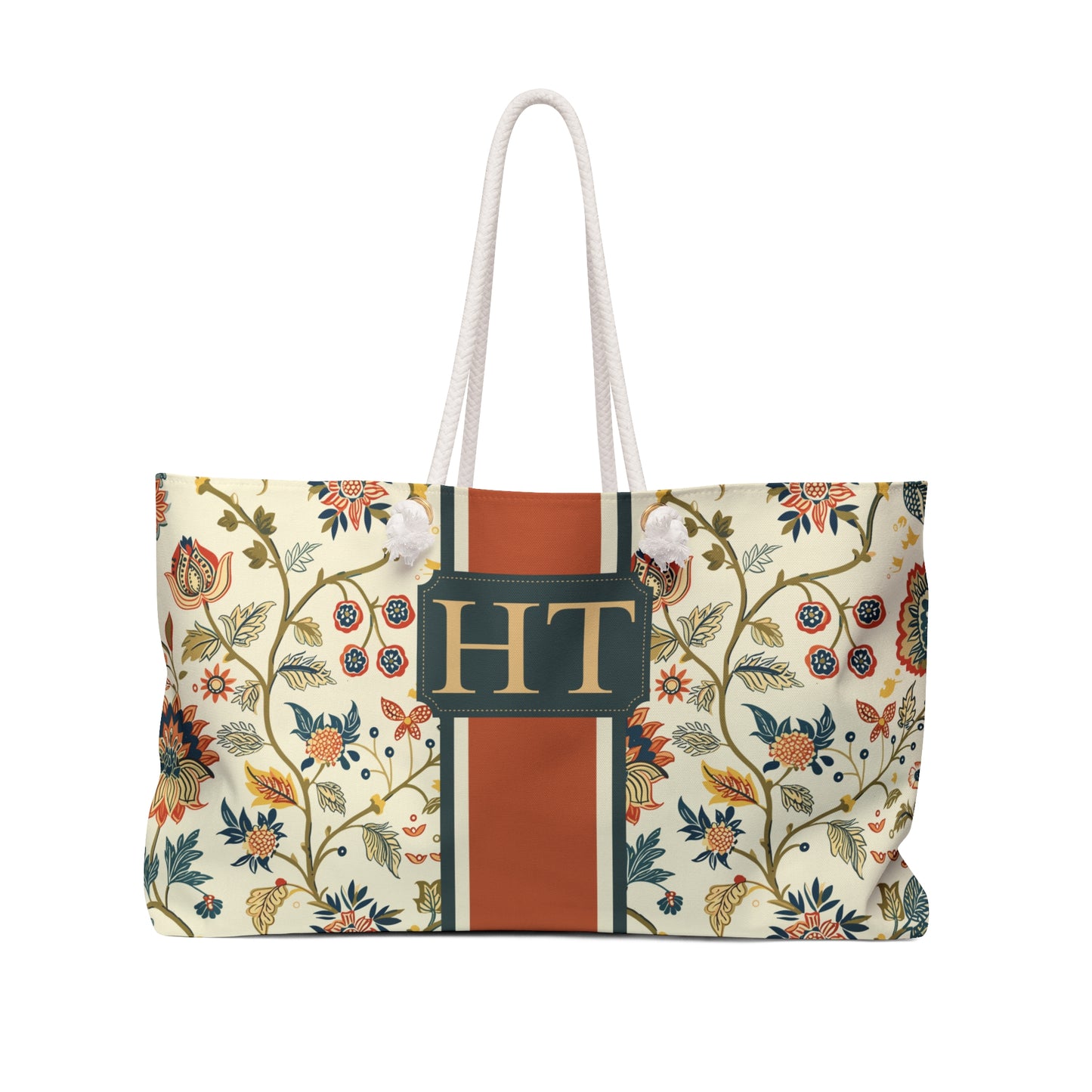 Personalized Heritage Floral Rope Handle Weekender Tote Bag