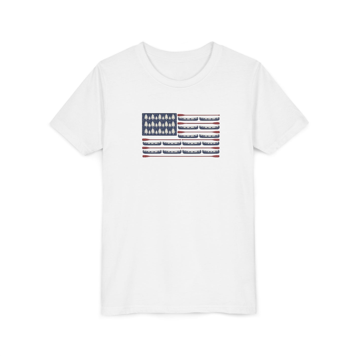 Patriotic Canoe Flag T-Shirt | Vintage Youth Camp Americana Tee