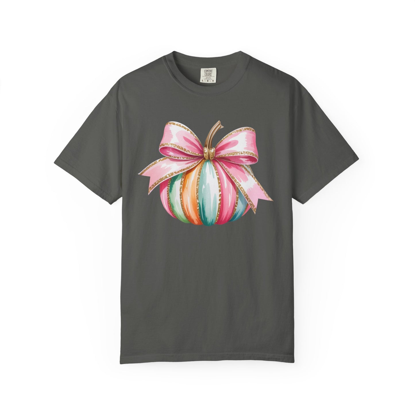 Pastel Pumpkin Bow T-Shirt – Cute Fall Graphic Tee, Teacher Gift, Fall Outfit, Festive Halloween Top