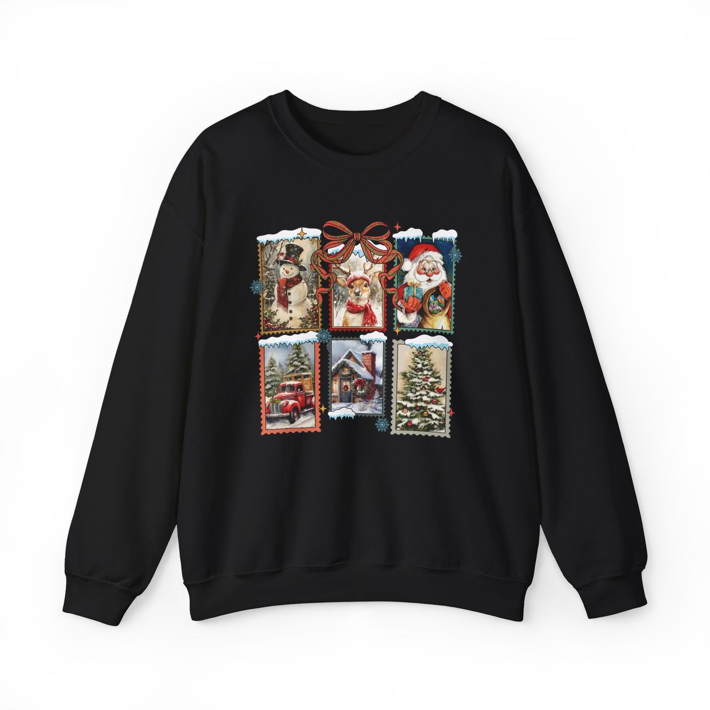 Cozy Christmas Postcard Sweatshirt | Vintage Holiday Graphic Crewneck Sweatshirt for Women