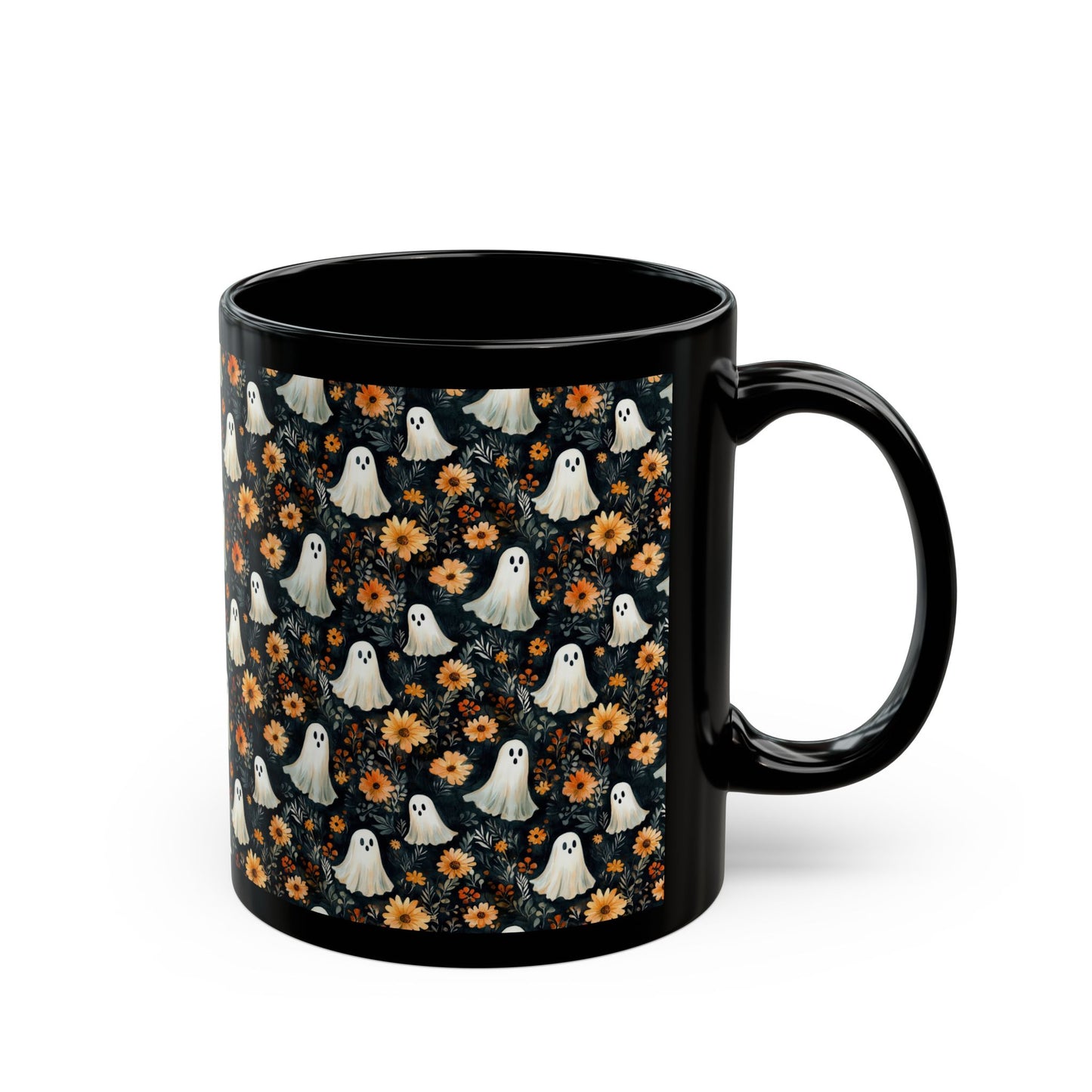 Spooky Ghosts & Fall Flowers Mug | Halloween Coffee Cup | Cozy Fall Drinkware