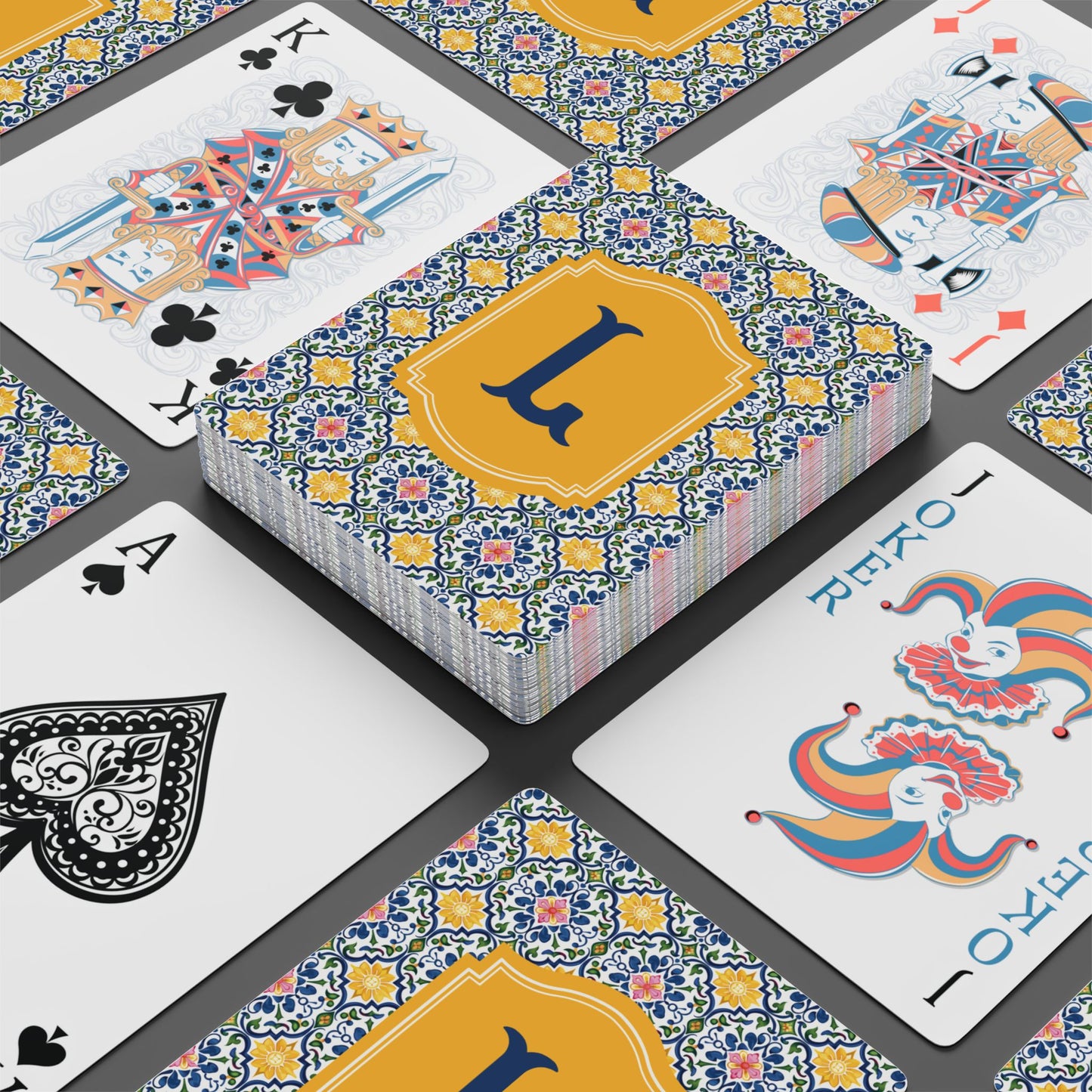Personalized Tile Pattern Monogram Playing Cards