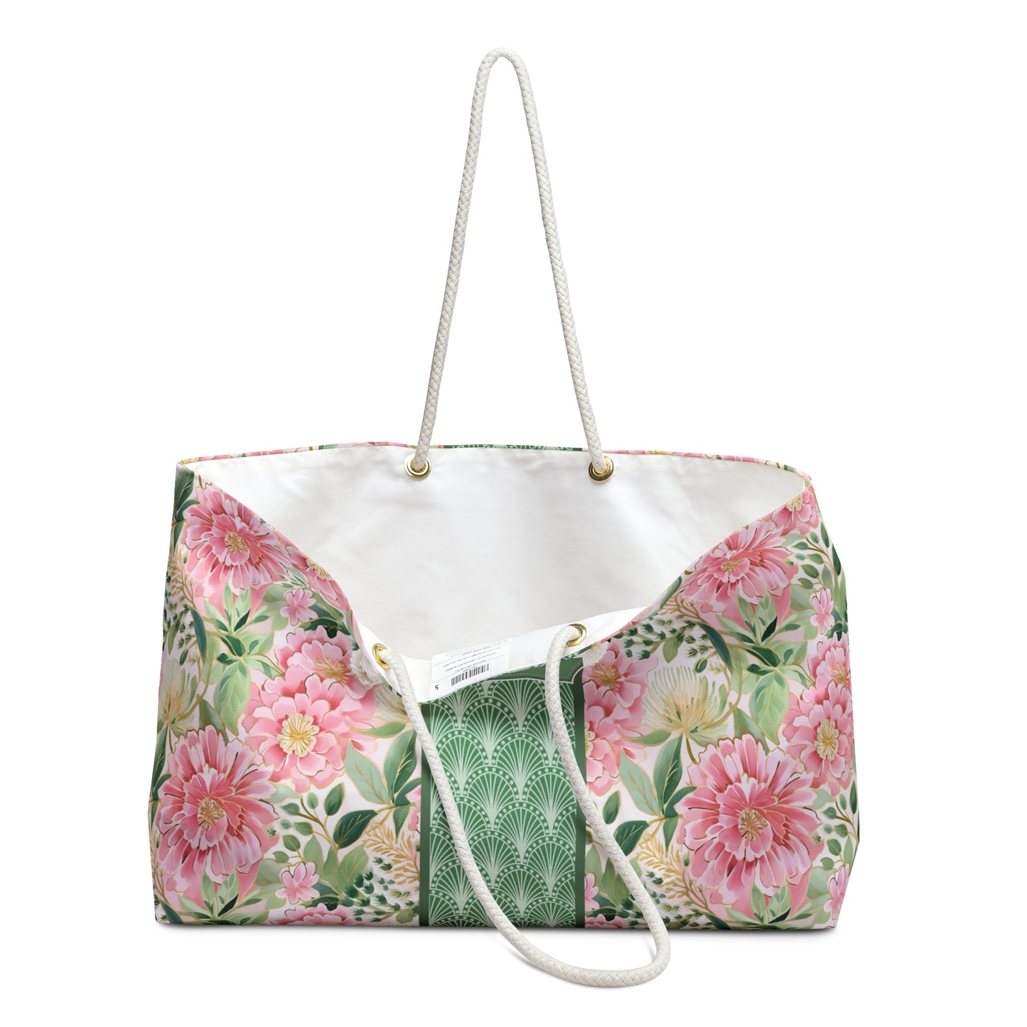 Personalized Pink Floral Rope Handle Tote Bag