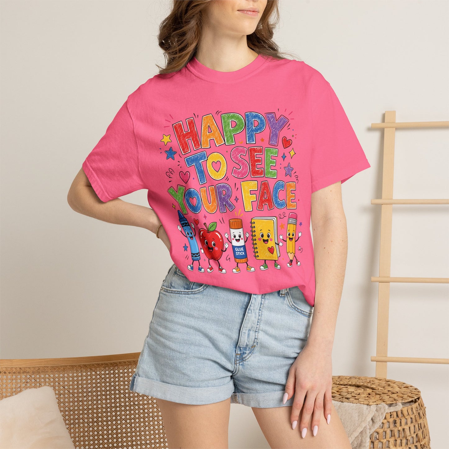 Happy To See Your Face Teacher Shirt | Colorful Back to School T-Shirt
