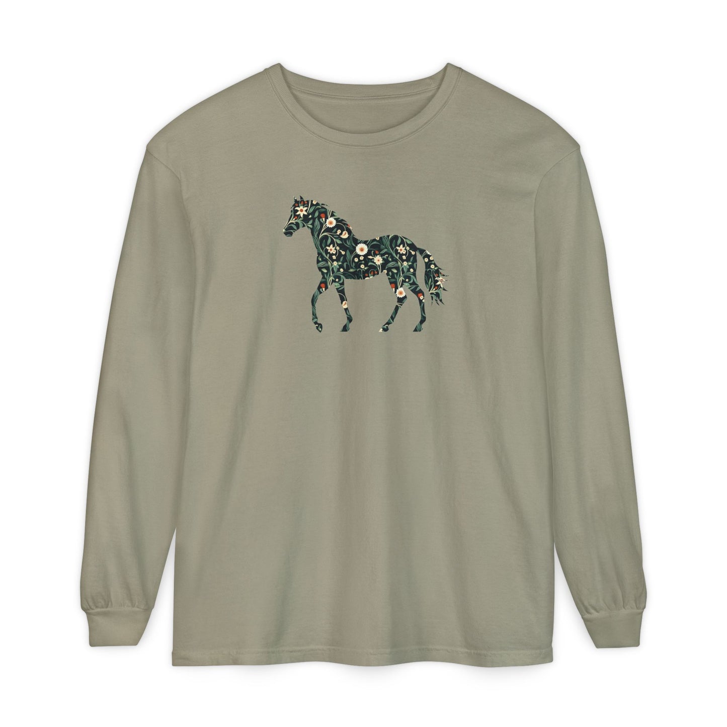 Floral Horse Long Sleeve T-Shirt - Green Vines