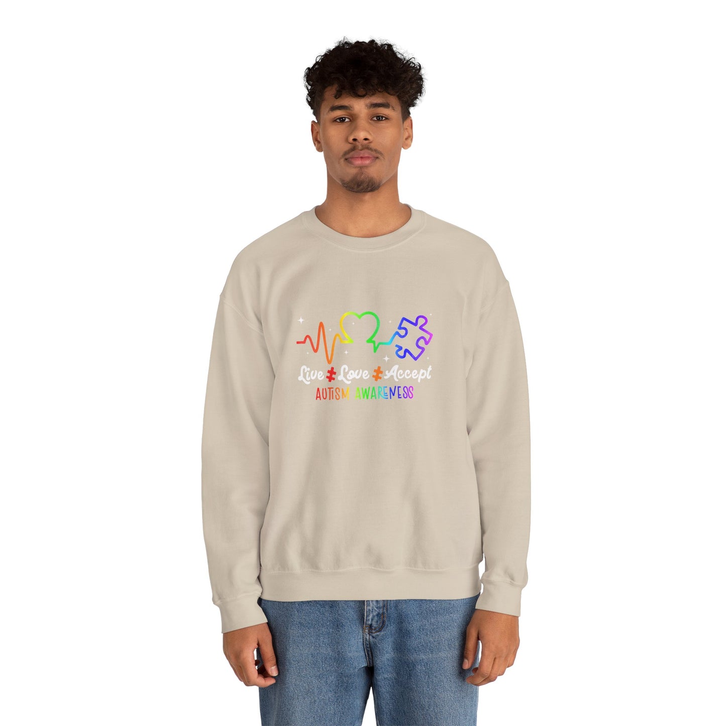 Live Love Accept Autism Awareness Sweatshirt | Neurodiversity Support Crewneck