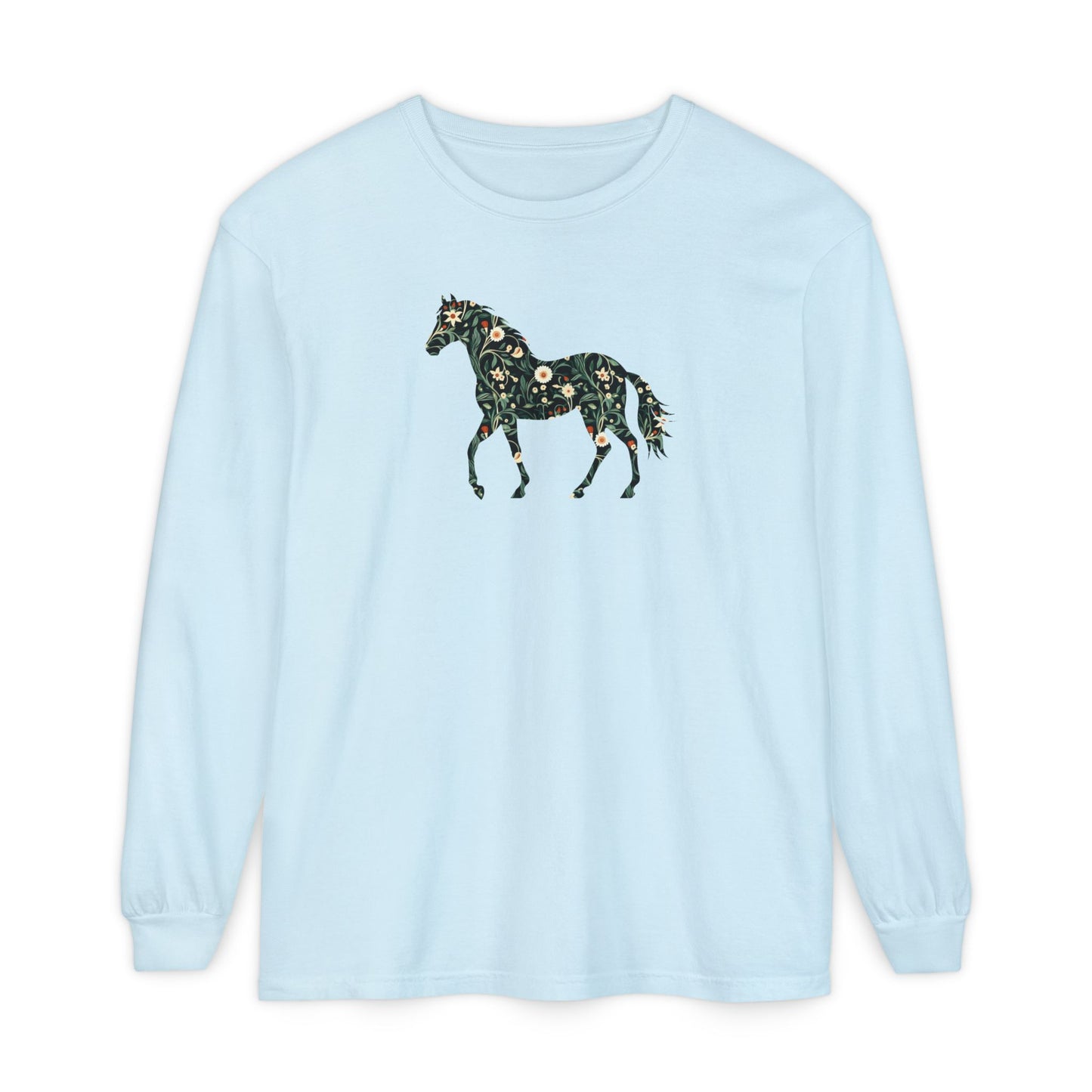 Floral Horse Long Sleeve T-Shirt - Green Vines