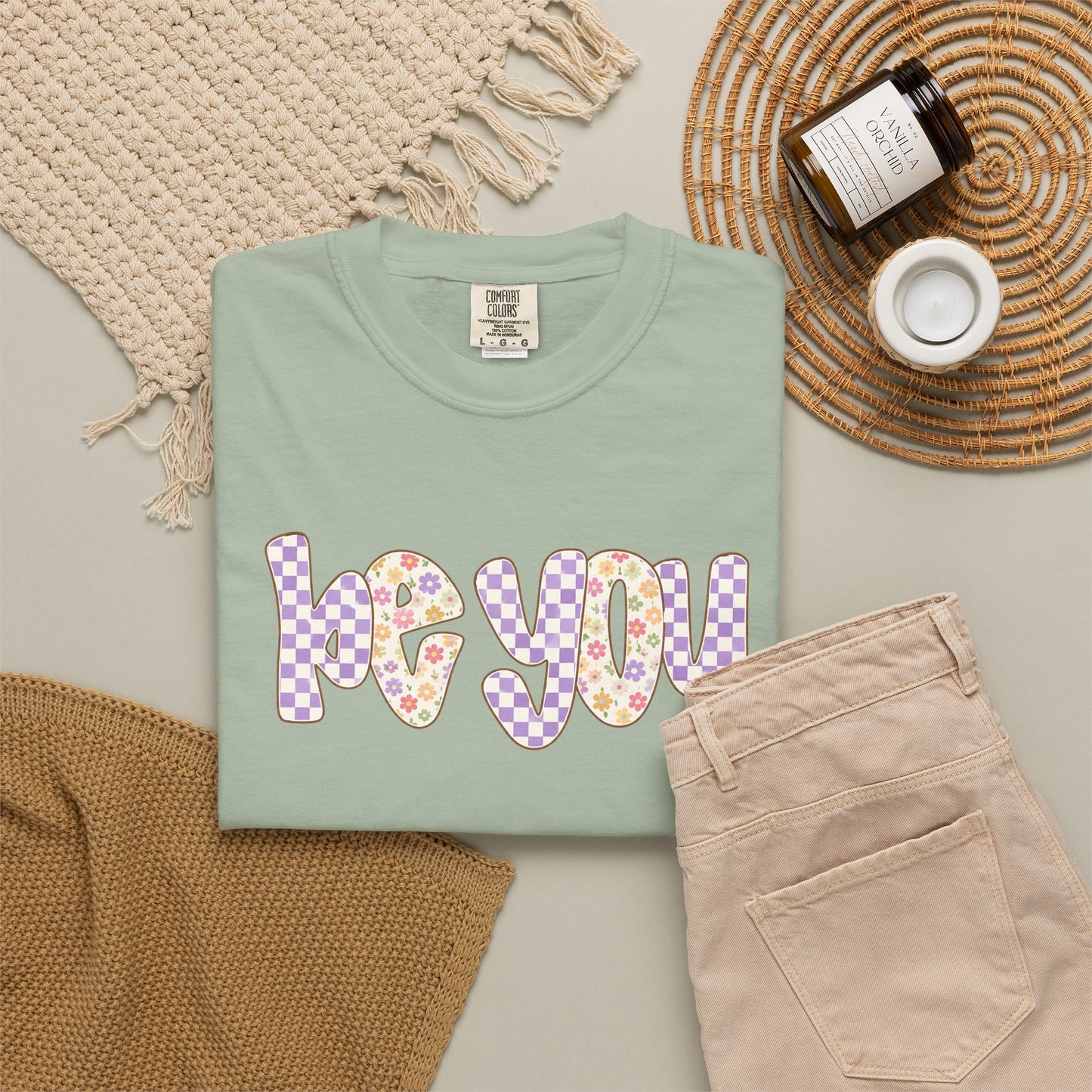 Be You Comfort Colors® T-Shirt | Retro Floral Checkered Inspirational Shirt