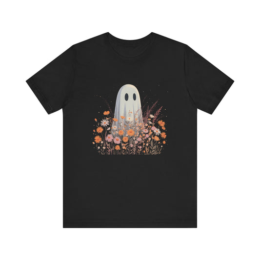 Ghost in Bloom Halloween T-Shirt | Cute Fall Graphic Tee with Wildflowers