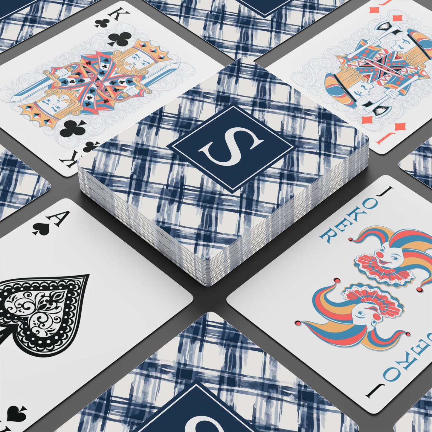 Personalized Blue Plaid Monogram Playing Cards
