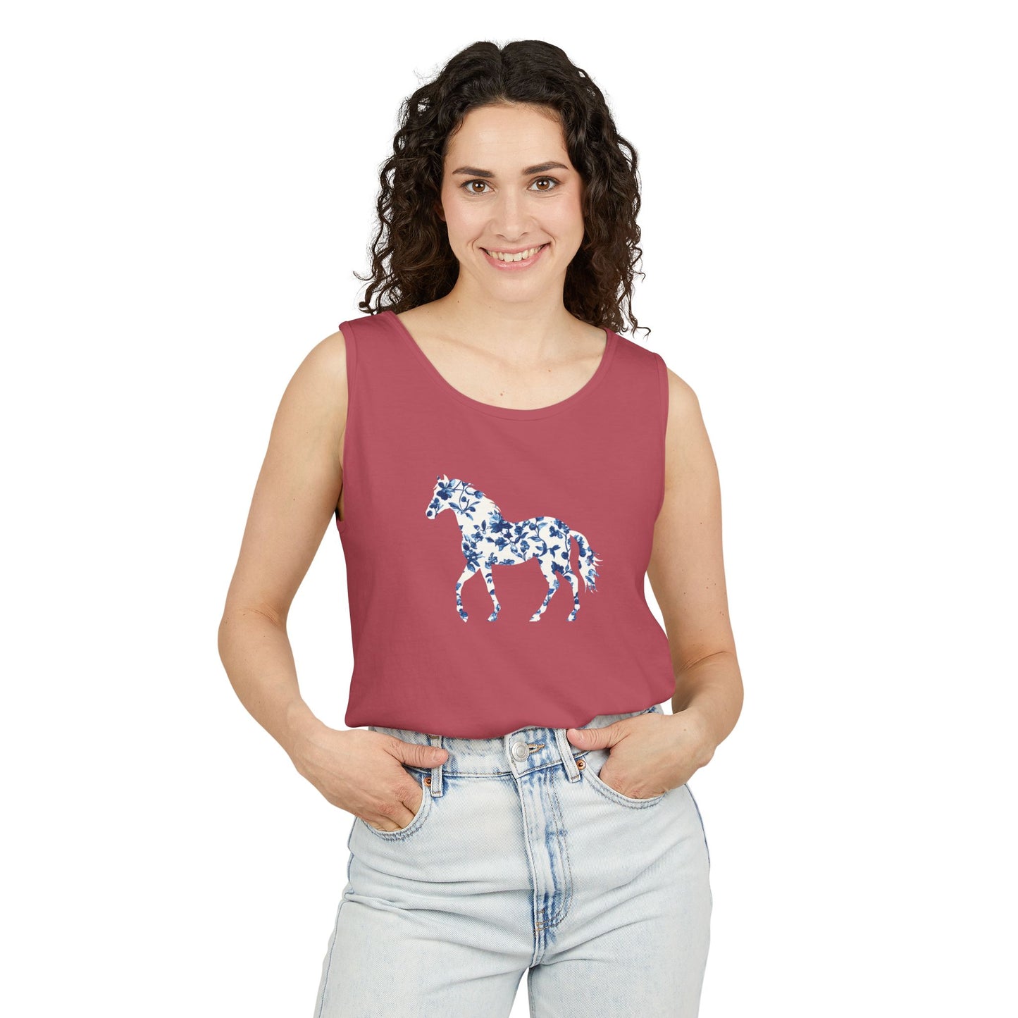 Floral Horse Tank - Blue Vines