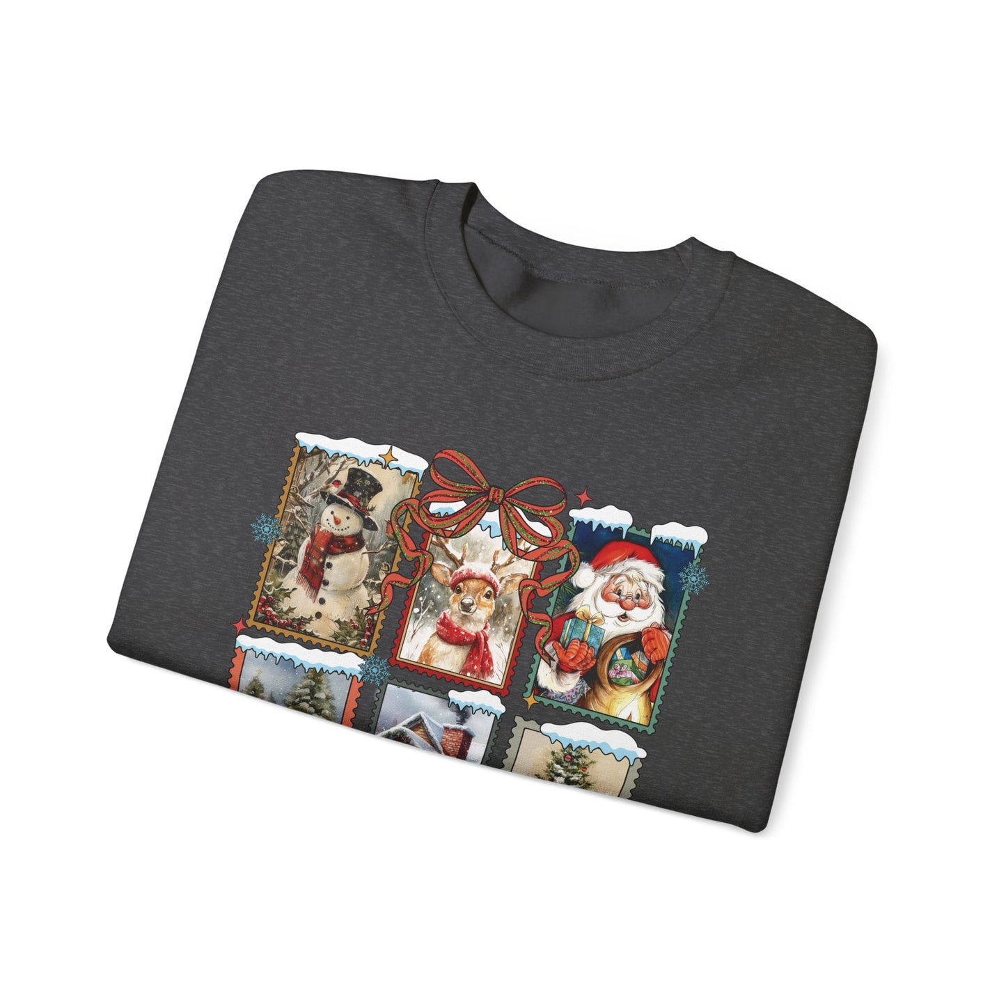 Cozy Christmas Postcard Sweatshirt | Vintage Holiday Graphic Crewneck Sweatshirt for Women