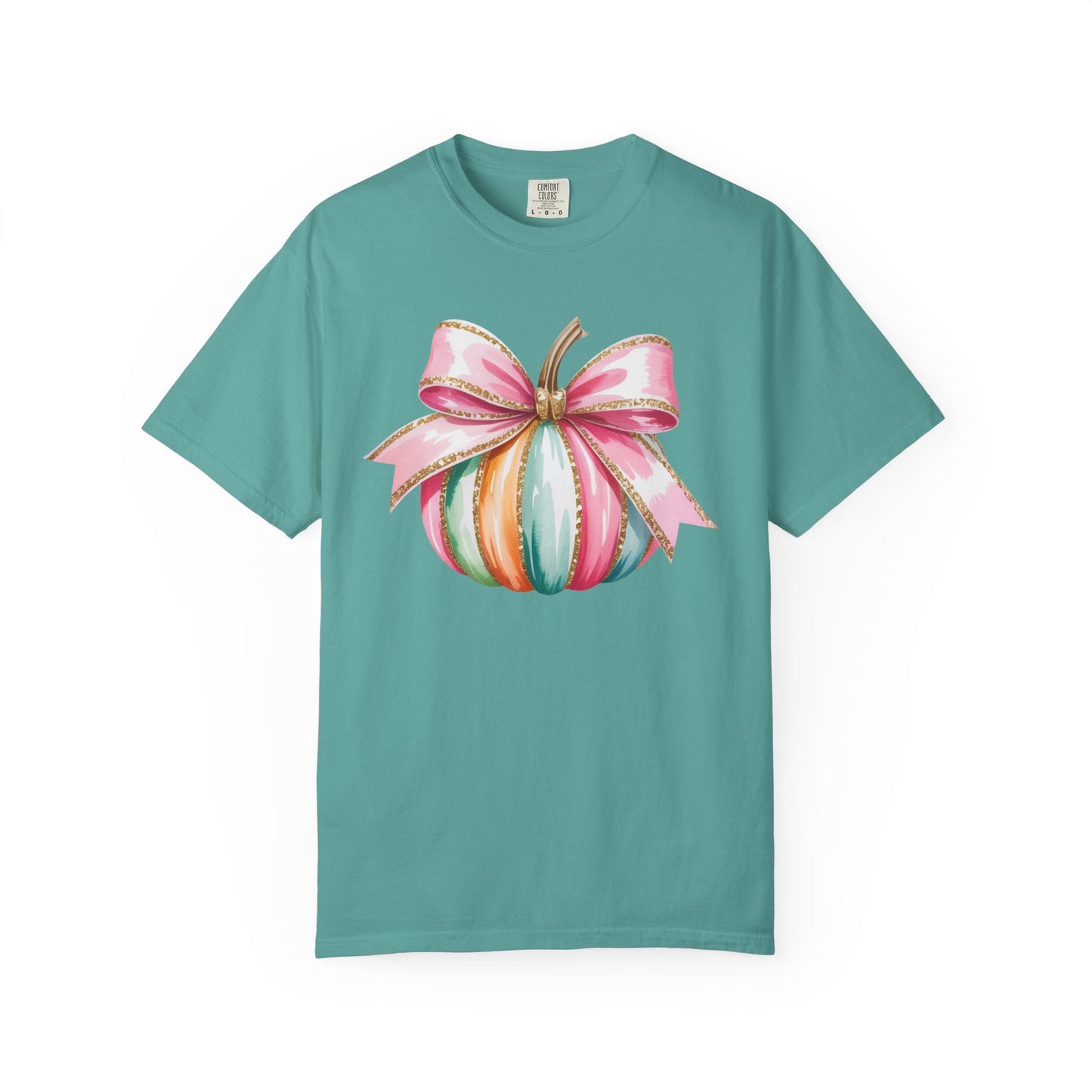 Pastel Pumpkin Bow T-Shirt – Cute Fall Graphic Tee, Teacher Gift, Fall Outfit, Festive Halloween Top
