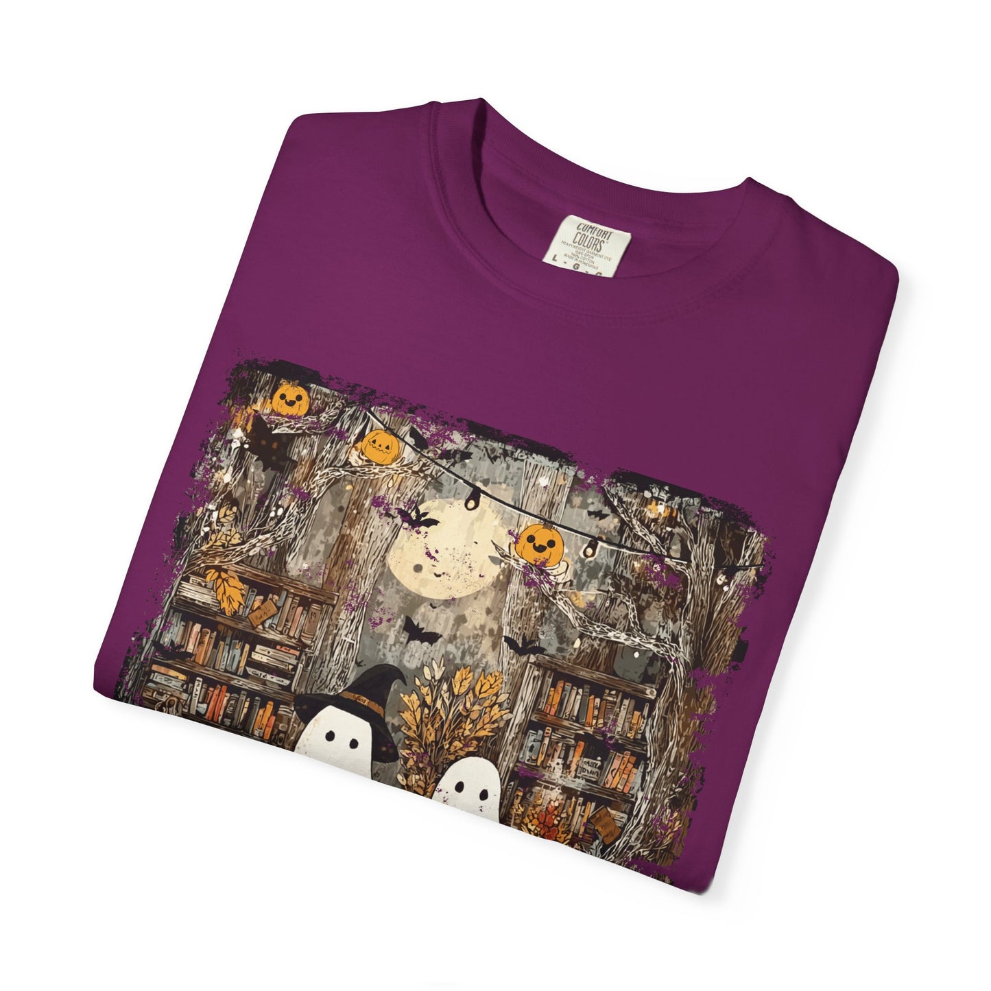Ghost Library Comfort Colors T-Shirt | Cozy Halloween Reading Graphic Tee