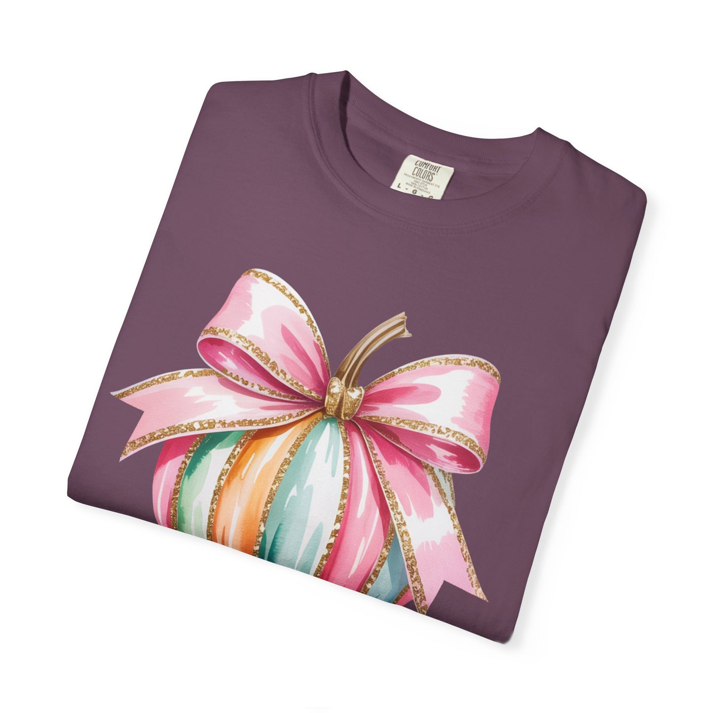 Pastel Pumpkin Bow T-Shirt – Cute Fall Graphic Tee, Teacher Gift, Fall Outfit, Festive Halloween Top