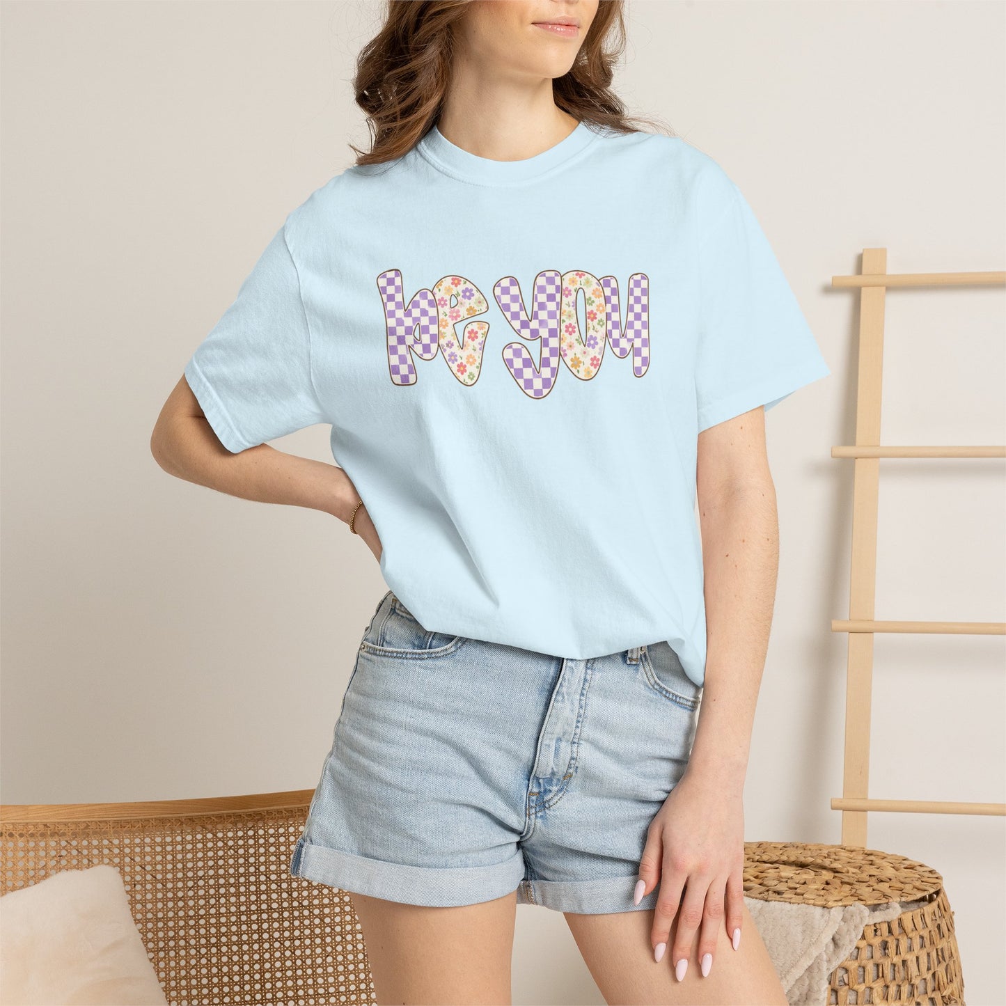 Be You Comfort Colors® T-Shirt | Retro Floral Checkered Inspirational Shirt