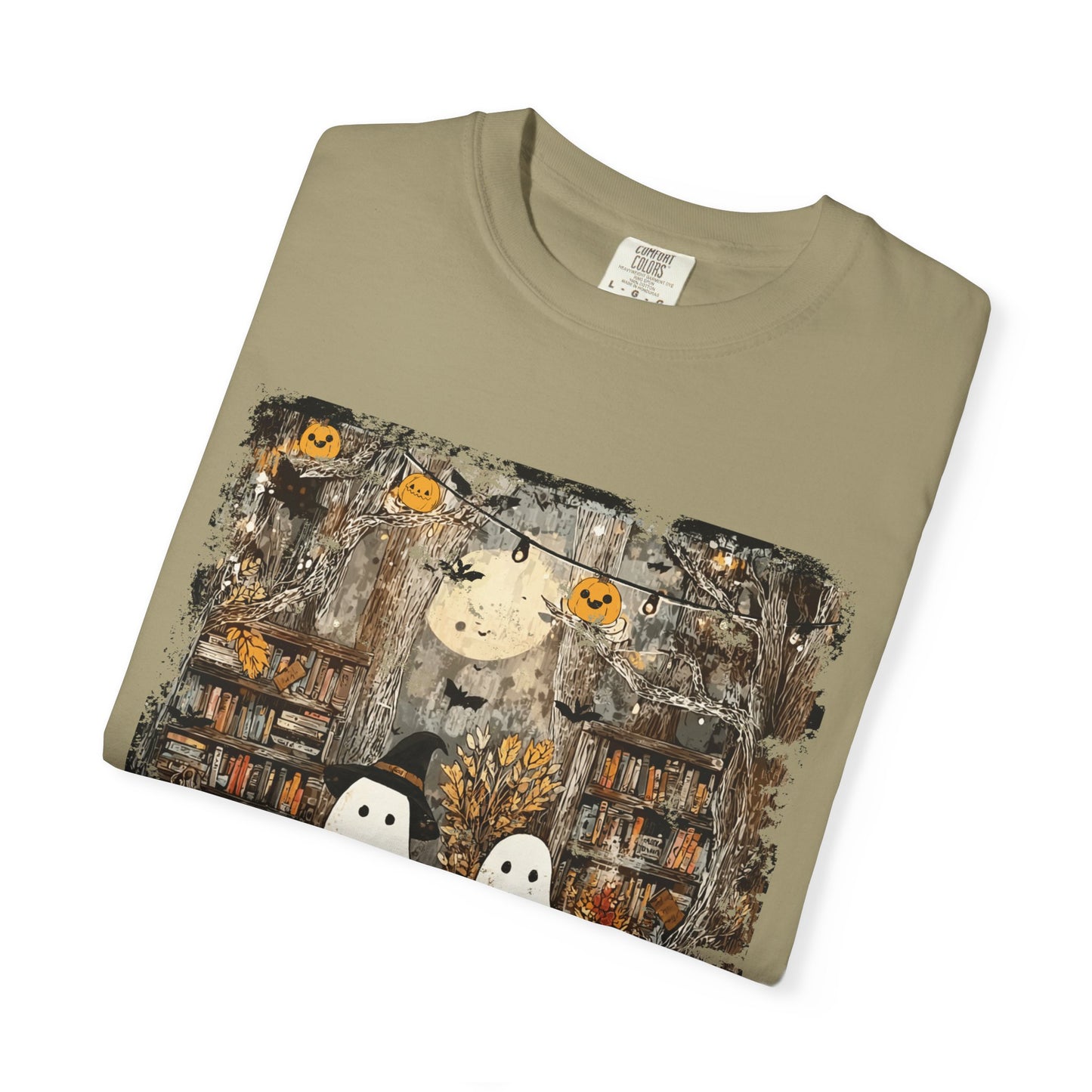 Ghost Library Comfort Colors T-Shirt | Cozy Halloween Reading Graphic Tee