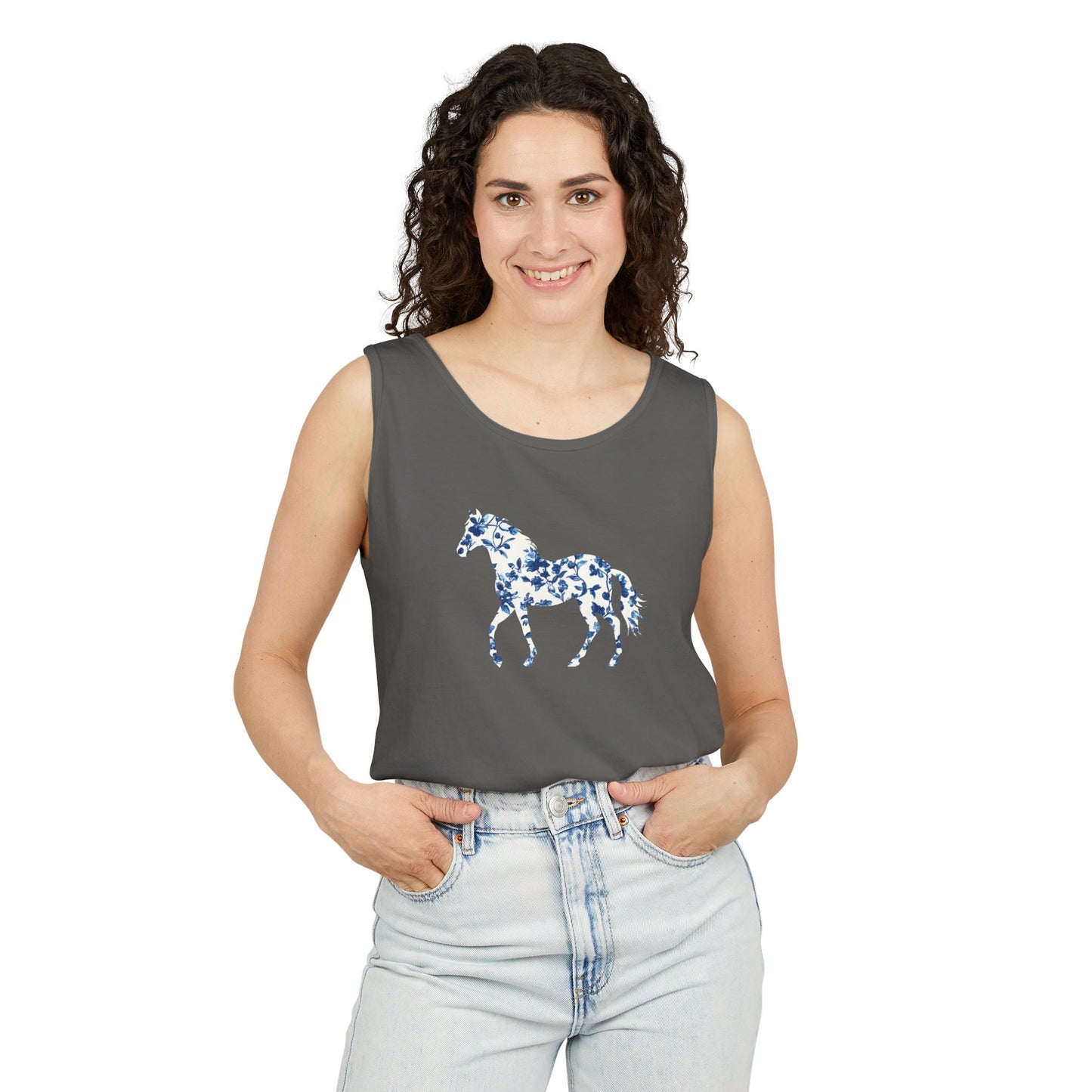 Floral Horse Tank - Blue Vines