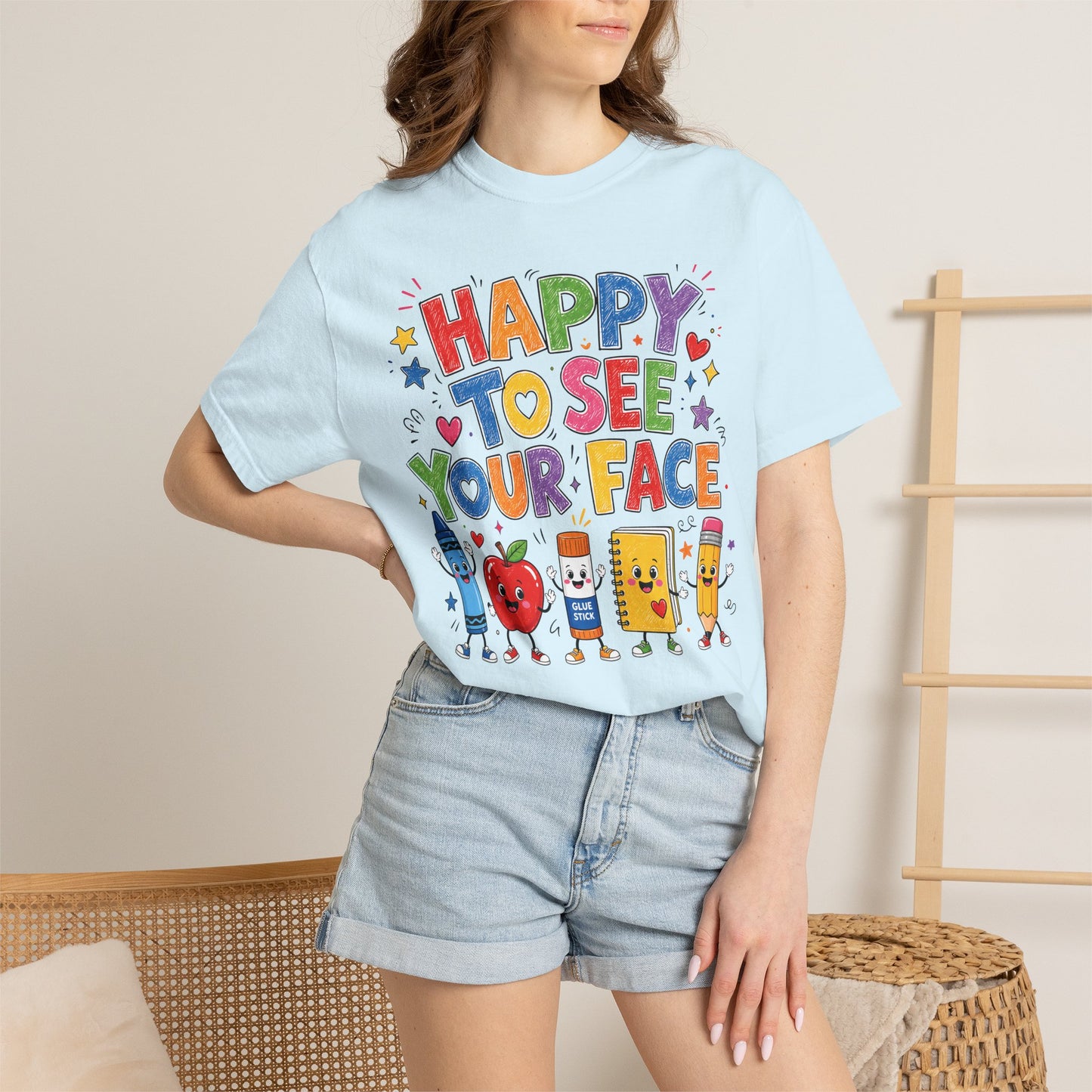 Happy To See Your Face Teacher Shirt | Colorful Back to School T-Shirt