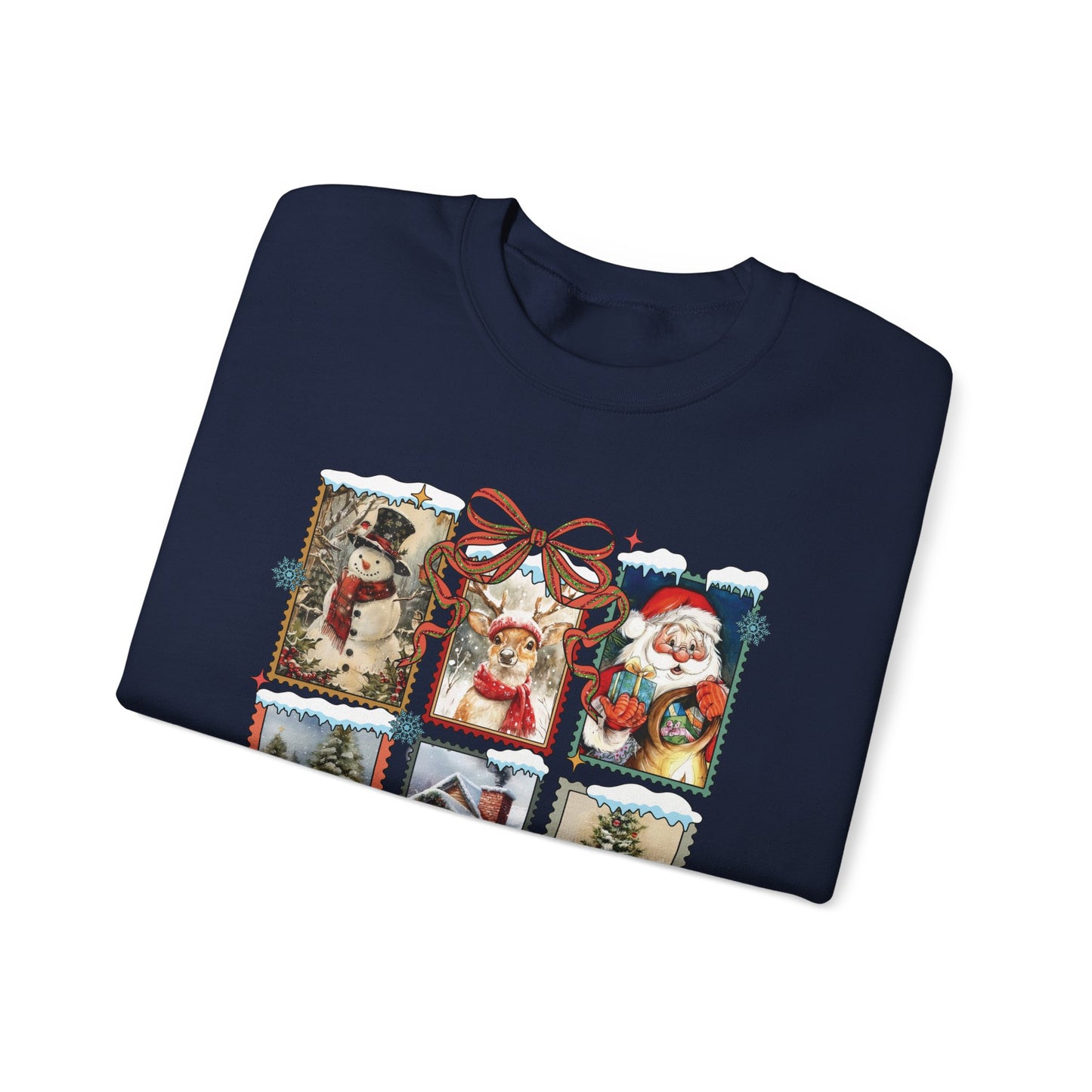 Cozy Christmas Postcard Sweatshirt | Vintage Holiday Graphic Crewneck Sweatshirt for Women