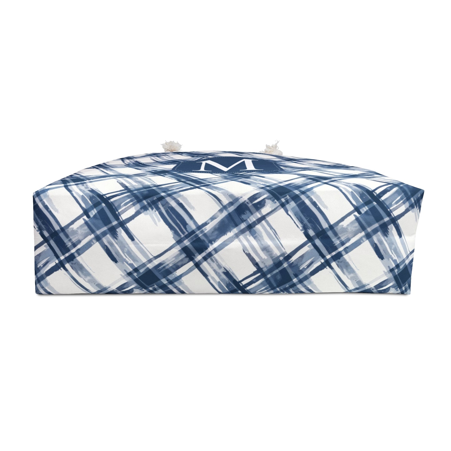 Personalized Navy Plaid Rope Handle Weekender Tote Bag