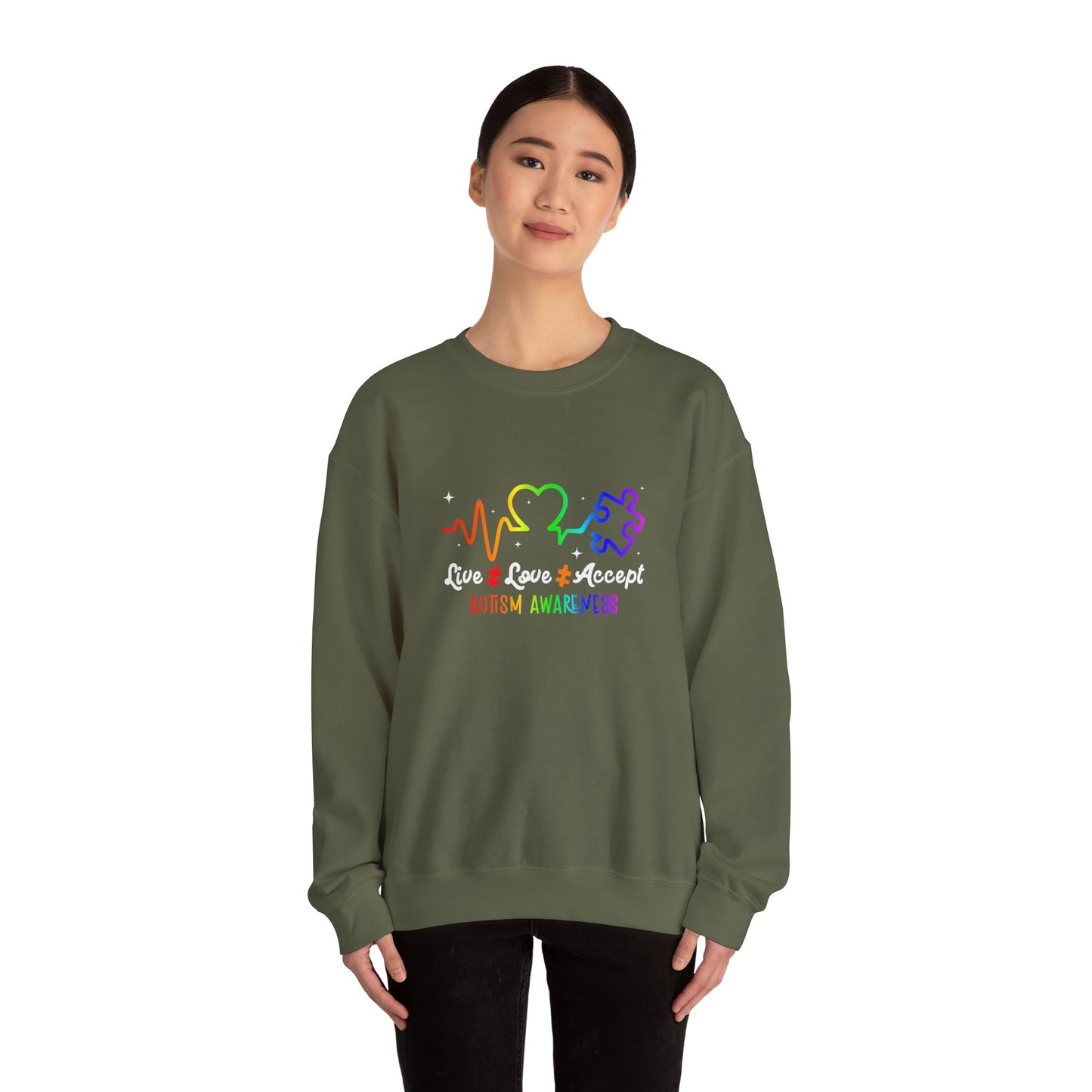 Live Love Accept Autism Awareness Sweatshirt | Neurodiversity Support Crewneck