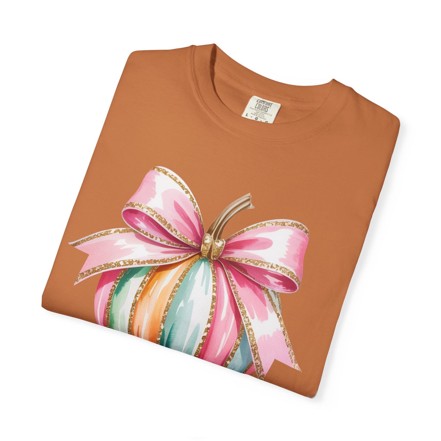 Pastel Pumpkin Bow T-Shirt – Cute Fall Graphic Tee, Teacher Gift, Fall Outfit, Festive Halloween Top