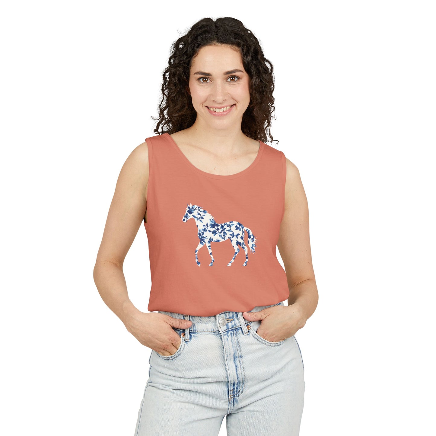 Floral Horse Tank - Blue Vines