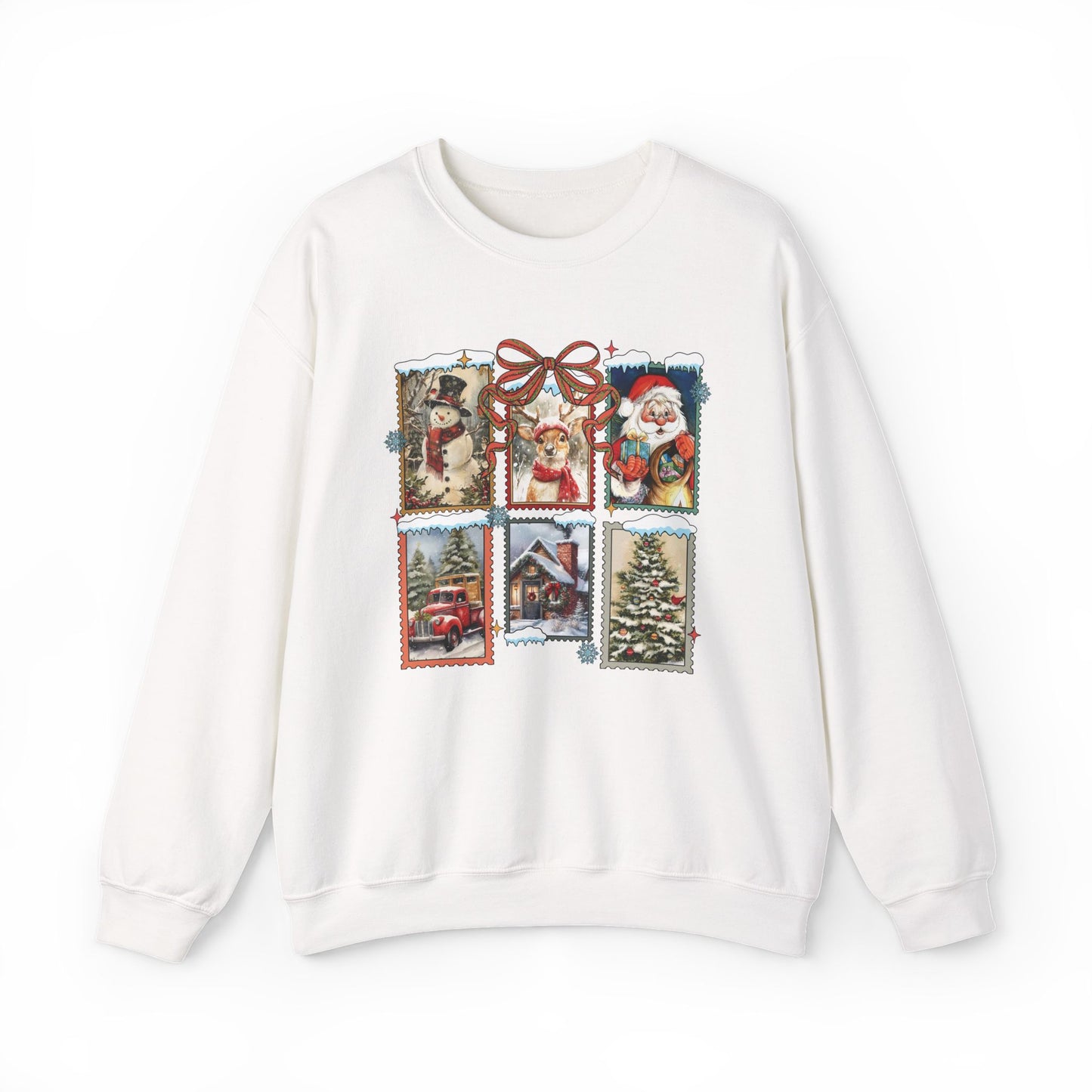Cozy Christmas Postcard Sweatshirt | Vintage Holiday Graphic Crewneck Sweatshirt for Women
