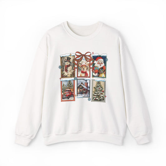 Cozy Christmas Postcard Sweatshirt | Vintage Holiday Graphic Crewneck Sweatshirt for Women