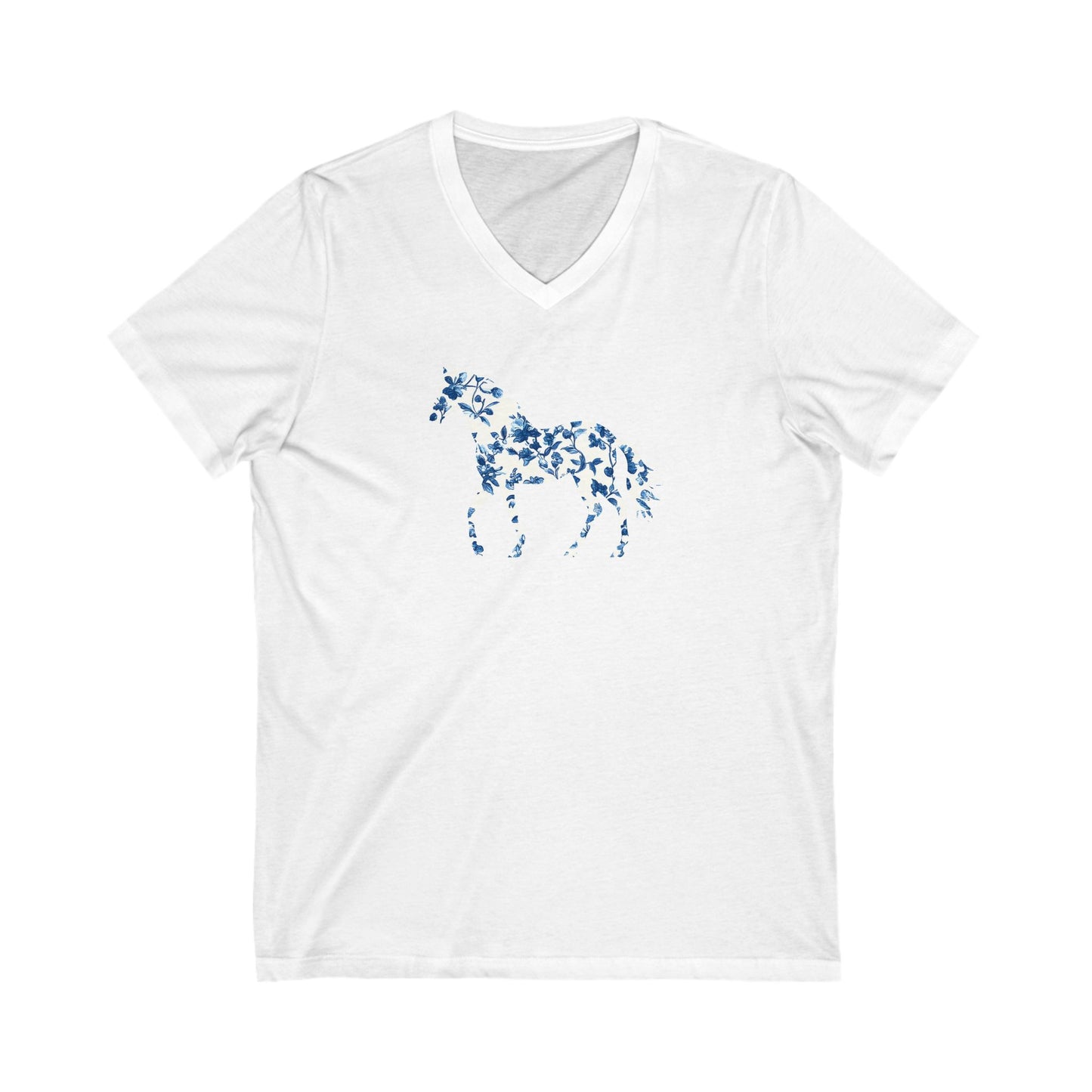 Floral Horse V-Neck T-Shirt - Blue Vine