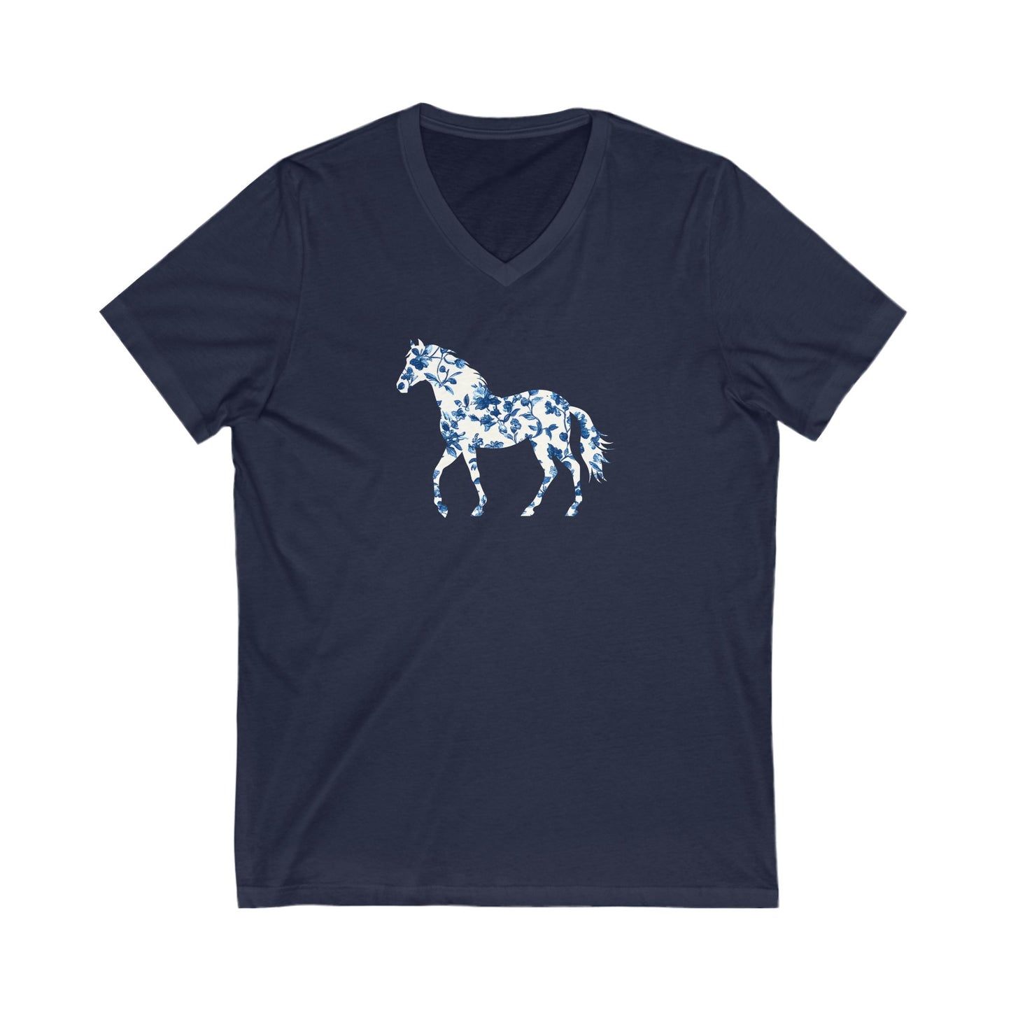 Floral Horse V-Neck T-Shirt - Blue Vine