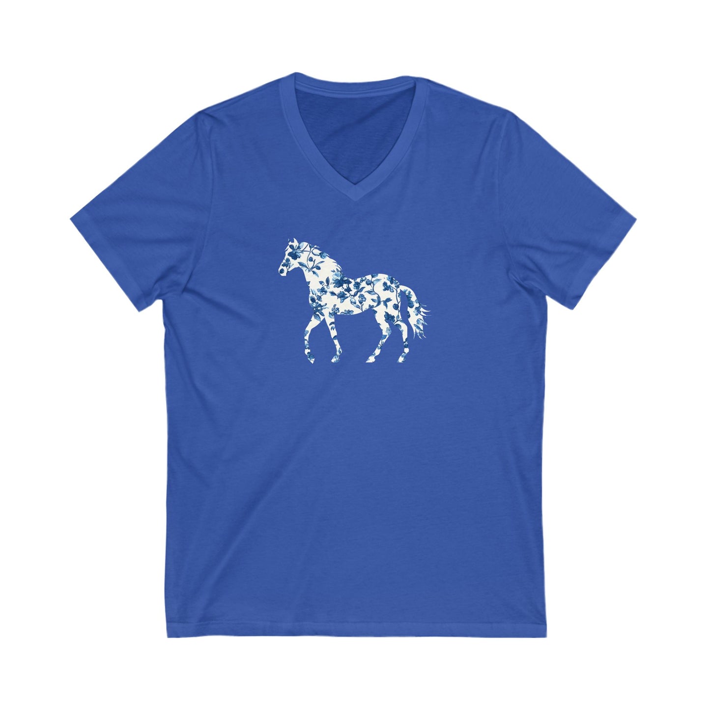 Floral Horse V-Neck T-Shirt - Blue Vine