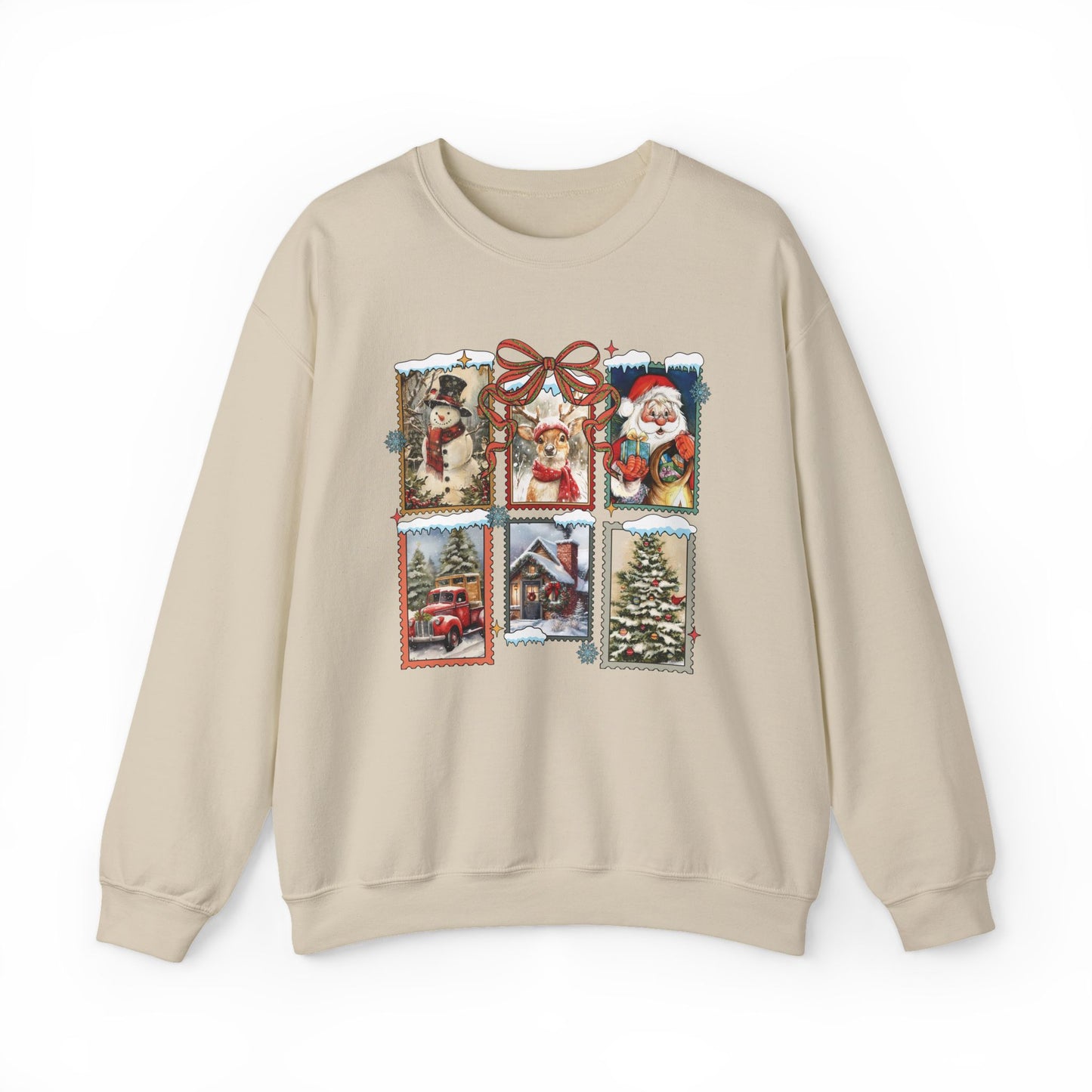 Cozy Christmas Postcard Sweatshirt | Vintage Holiday Graphic Crewneck Sweatshirt for Women