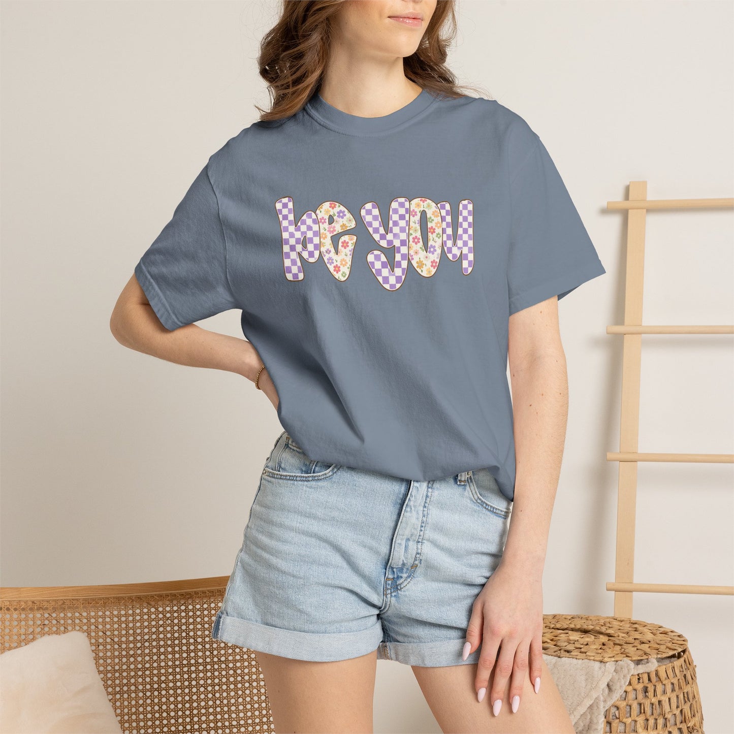 Be You Comfort Colors® T-Shirt | Retro Floral Checkered Inspirational Shirt