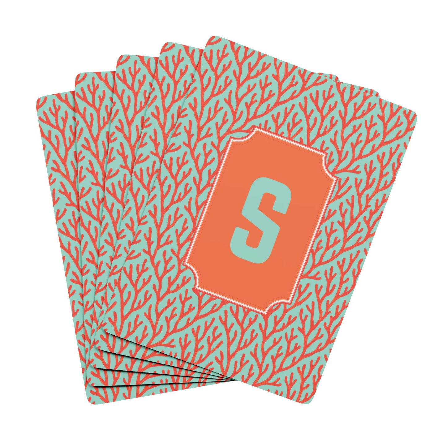 Personalized Coral Monogram Playing Cards