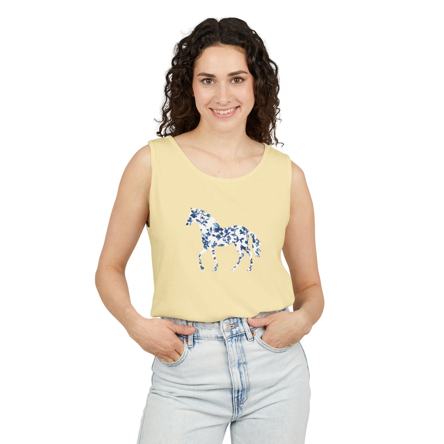 Floral Horse Tank - Blue Vines