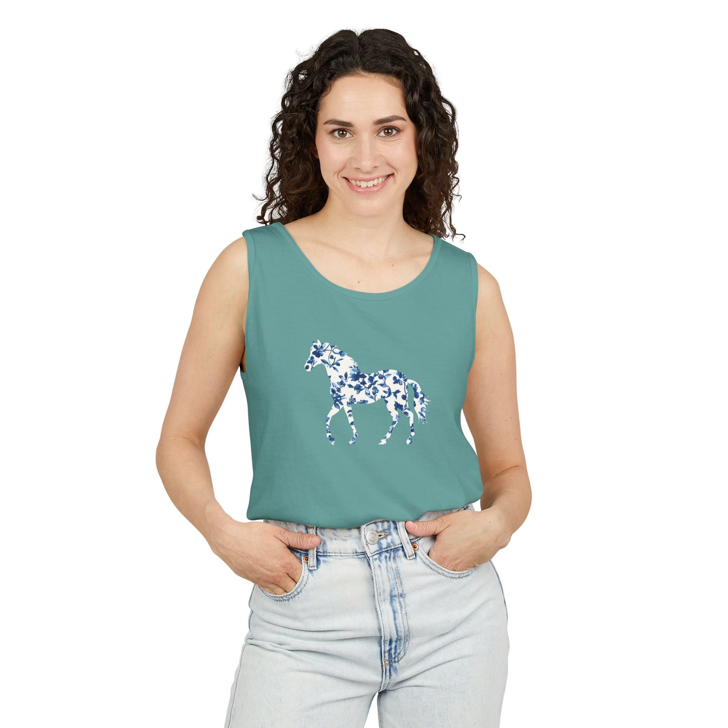 Floral Horse Tank - Blue Vines