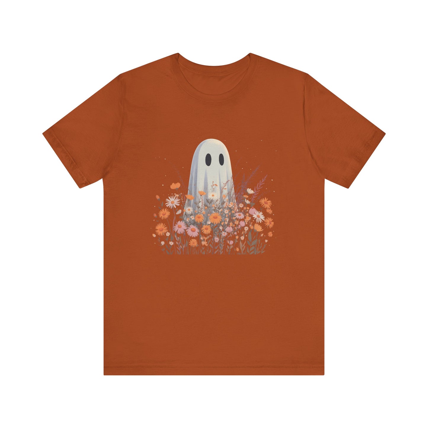 Ghost in Bloom Halloween T-Shirt | Cute Fall Graphic Tee with Wildflowers