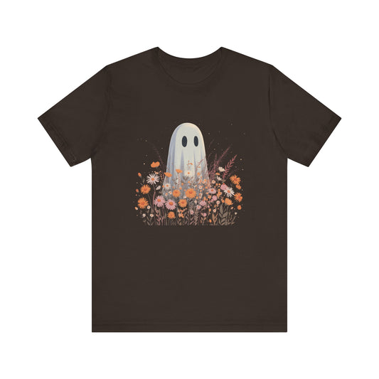 Ghost in Bloom Halloween T-Shirt | Cute Fall Graphic Tee with Wildflowers