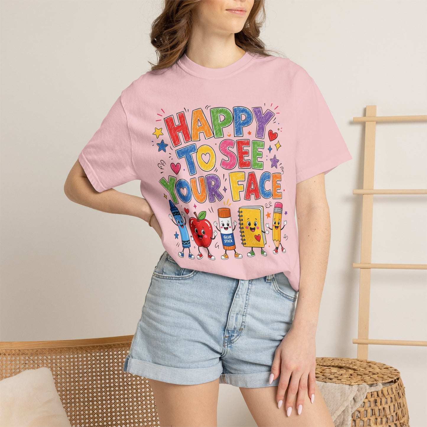 Happy To See Your Face Teacher Shirt | Colorful Back to School T-Shirt
